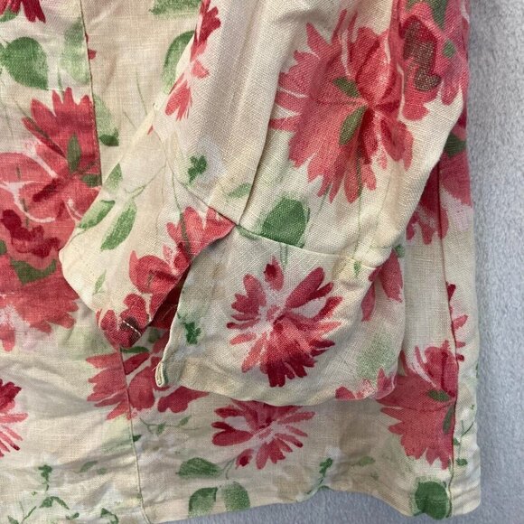 JM Collection 100% Linen Button Up Floral Blouse 18W Pink Easter Bell Sleeve Top - Picture 7 of 13